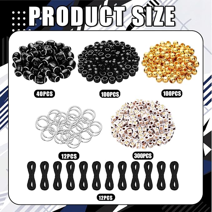 Landical 564 Pcs Football Keychain Making Kit DIY Football Bead Key Chain Craft Adjustable Sport Letter Bead Charm Sport Theme Party Favor Gift Backpack Accessories Holiday Decoration(Black Gold)