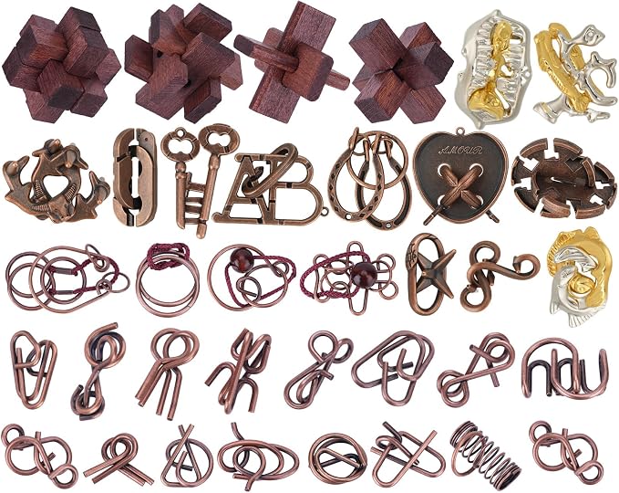 36 Pcs Brain Teaser Puzzles for Adults - Metal Puzzles 3D Puzzle Game Toys for Adults Teens - Wooden Unlock Interlocking Puzzle Adult IQ Education Smart Toys