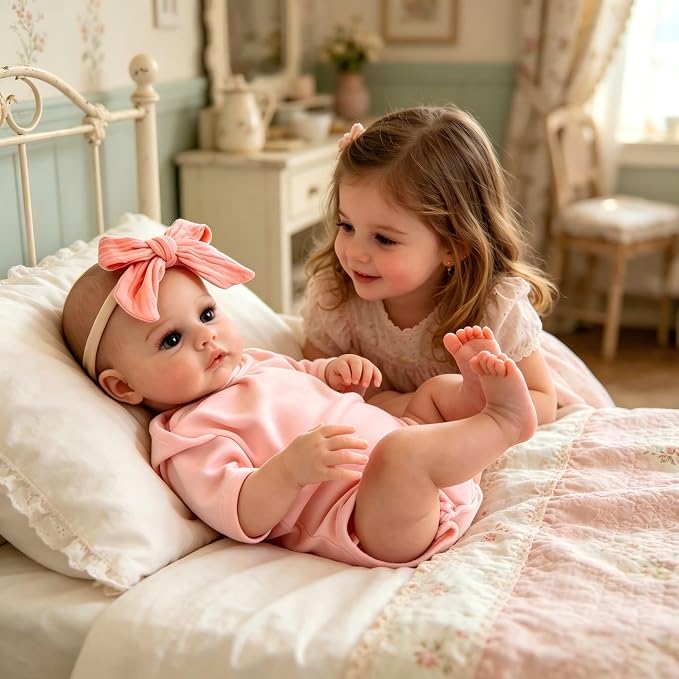 DAYOFFKIDS18Inch Sleeping Reborn Baby Doll, Realistic Newborn Baby Doll with Vinyl Body, Handmade Lifelike Washable Body Features, for Kids Ages 3+ (MadowPink)