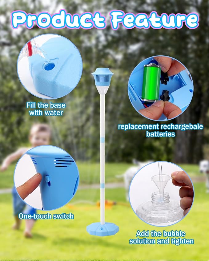 Automatic Bubble Machine for Kids,Standing Torch Bubble Maker with Light/Music for Toddlers, Height Adjustable Up 21 to 47 Inches,Pecfect for Birthday and Outdoor Party, Gifts