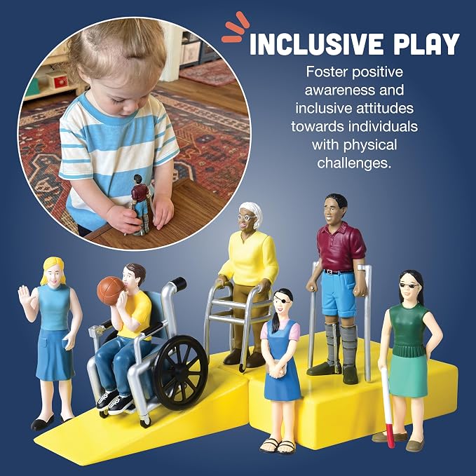 Creative Minds Marvel Education Diverse Abilities Toy Figure Set for Kids Ages 3+, Set of 6 Inclusive Toy Figurines with Wheelchairs, Canes, and More, Multicolor