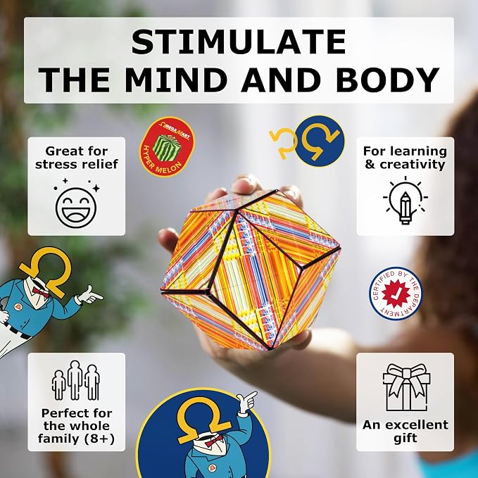 Shashibo Sensory Fidget Toy for Adults & Kids, Stress Relief Fidget Toy for Adults, Teens & Kids, Cool Fidget Toys for Desk, Classroom Must Have, Sensory Shape Shifting Cube, 100+ Possible Shapes