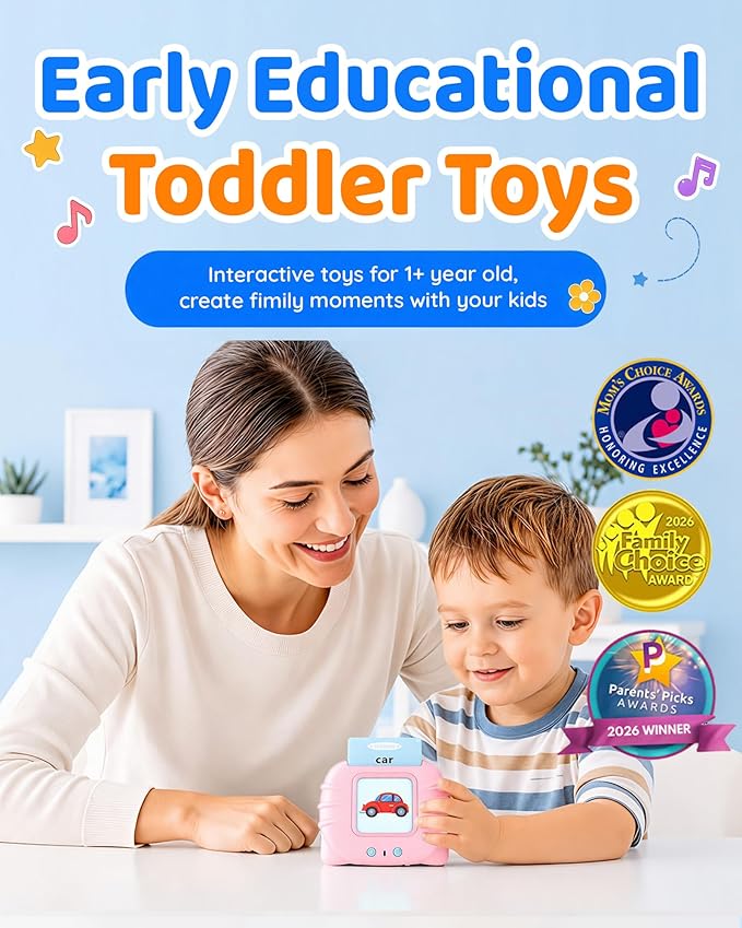 Aullsaty Talking Flash Cards for Toddlers 1-5 Years Old, Upgraded 536 Sight Words with 6 Songs Montessori Autism Sensory Toys, Educational Learning Speech Therapy Birthday Gifts for Boys Girls (Pink)