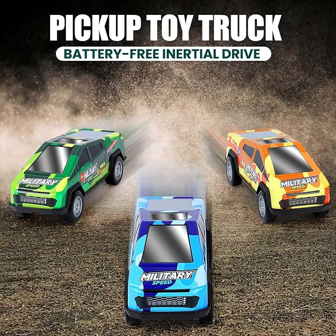 7.1 Inch Monster Truck Kid Toys Set ,Push and Go Friction Power Pull Back Wind up Race Cars,Military Camouflage 1/32 Model Car 3 Pack, Toddlers 3 4 5 6 7 8 9 for Boys and Girls Party Toy Gift