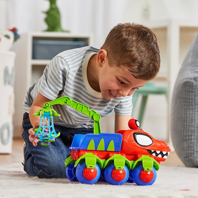 Spidey and his Amazing Friends Marvel Dino-Webs Crawler Toy Car Playset, Spider-Man & Goblin Raptor 4-Inch Action Figures, Kids Ages 3 & Up