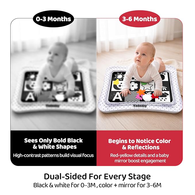 Yeeeasy Tummy Time Water Mat丨Inflatable Tummy Time Water Play Mat for Babies, Infants and Toddlers 3 to 24 Months Promote Development Toys Baby Toys Essentials and Gifts, Black and White
