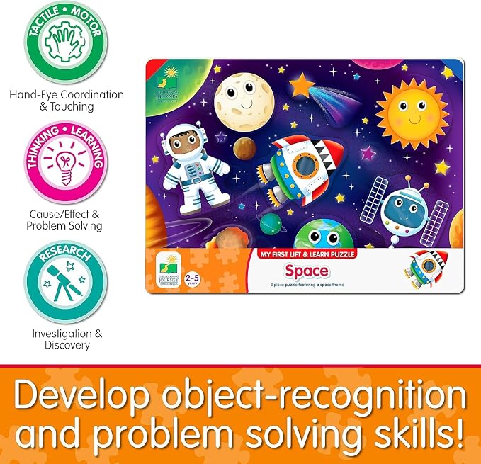 The Learning Journey Space Puzzle Lift & Learn - 26 Pieces - Cardboard, Outer Space Theme for Toddlers 2-5 Years