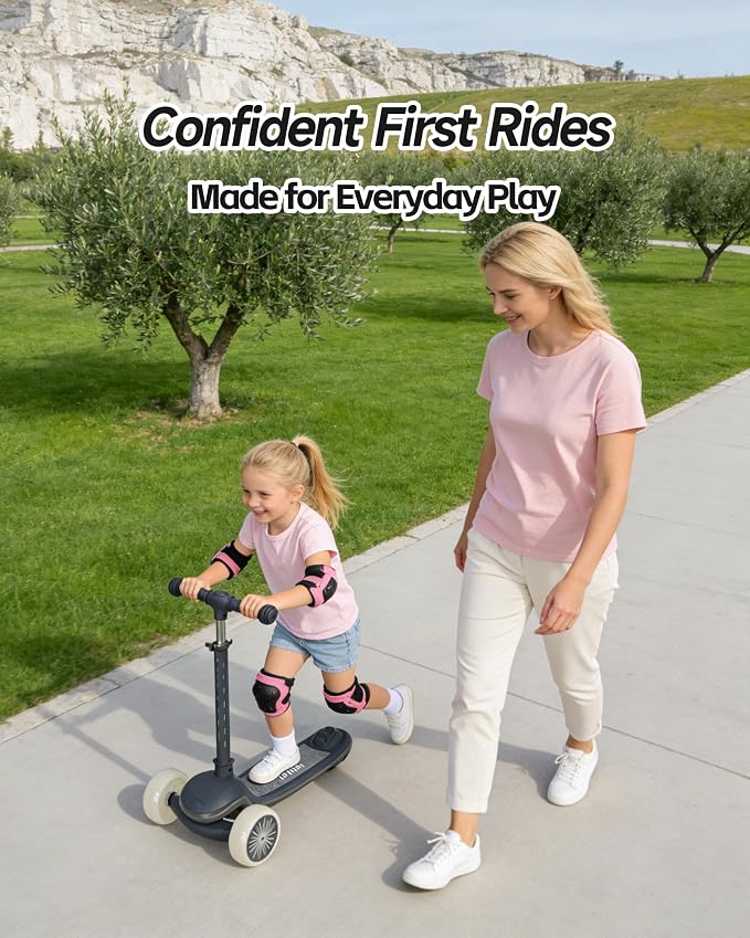 Toddler Scooter Ages 2-5, 3 Wheel Kids Scooter with Lean-to-Steer, Adjustable Handlebar, Anti-Slip Deck, Light-Up Wheels, Foldable First Scooter for Boys and Girls