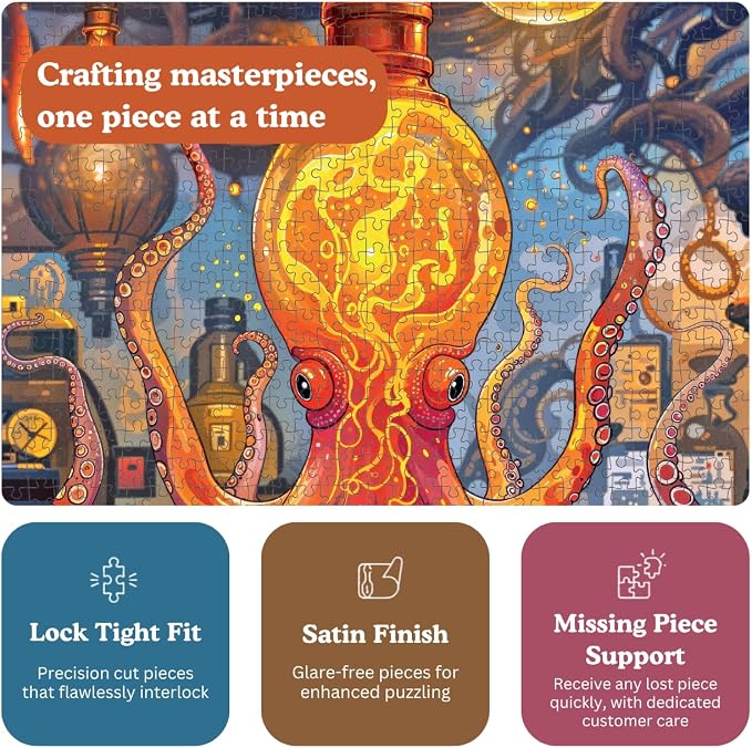 Cross & Glory | 1000 Piece Jigsaw Puzzles for Adults | Octopus Alchemy: The Lava Experiment │ Lava Lamp Octopus Puzzle 1000 Pieces │ Satin Finish Ocean Puzzle for Adults │ Ages 14+