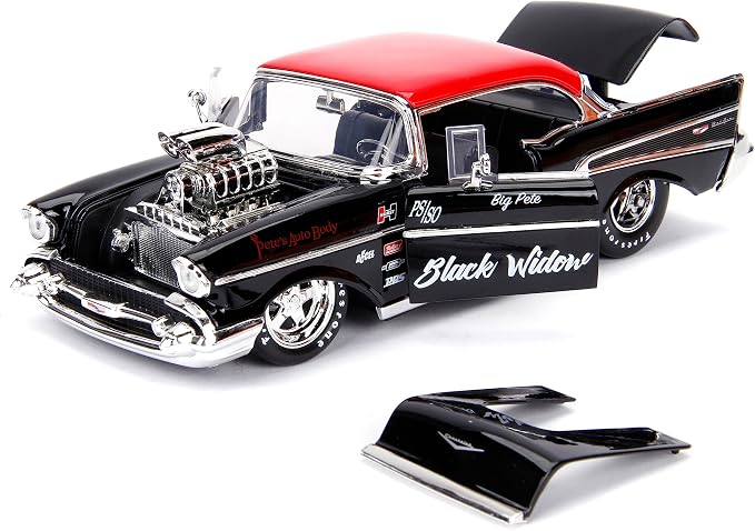 Jada Big Time Muscle 1:24 1957 Chevy Bel Air Die-Cast Car (Black/Red)