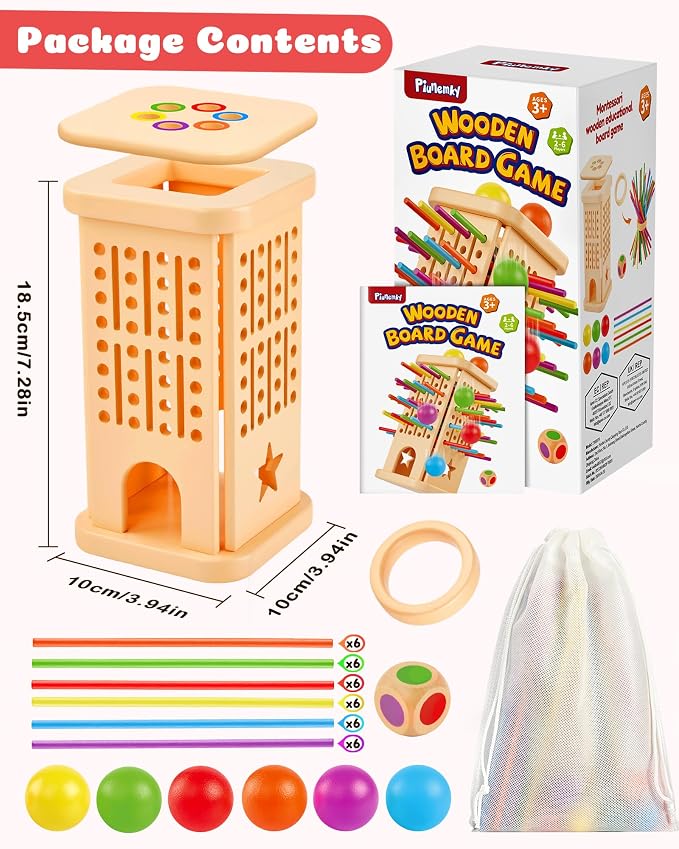 Montessori Wooden Board Games for Kids Ages 4-8, 36 Wooden Sticks Game, Color Matching Board Games for Kids 4-6, Fine Motor Skills Toy Montessori Toys for 3 4 5 6 Year Olds, Gift Boys Girls Family
