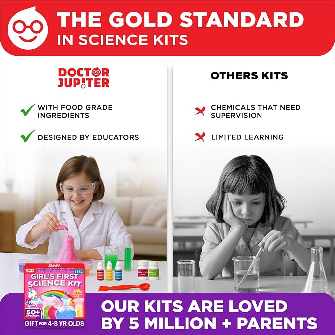 Doctor Jupiter Girls’ First Science Kit for Kids Ages 4-5-6-7-8 | Birthday Gift Ideas for 4+ Year Old Girls | STEM Toy Kit with 50+ Experiments | Learning & Educational Projects