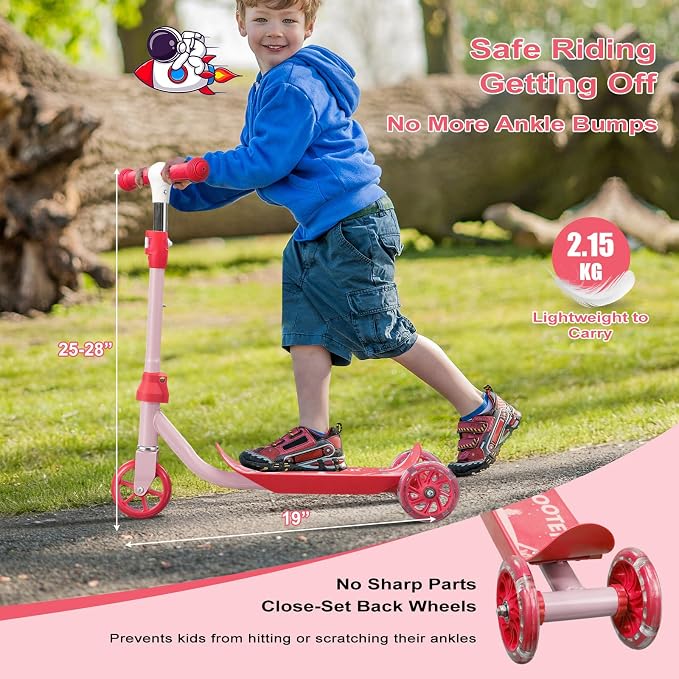 Kids Scooter - LED Light Up 3 Wheel Scooter for Kids 3-5, Adjustable Handlebar Height, Long Anti-Slip Deck,Heavy Duty Metal Scooters for Boys Girls Ages 3-5 5-7, up to 110 Lbs