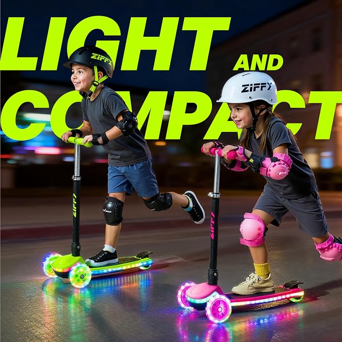 JOVA ZIFFY Light-Up Toddler Scooters for Kids 3-8, 3 Wheel Kids Scooter for Boy Girl 110lbs, 20 Dynamic LED Lights, 4 Adjustable Height Ride-on Kick Scooter, Lean-to-Steer Anti-Slip Wide Deck