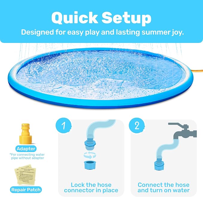 SLOOSH 120" Non-Slip Splash Pad Sprinkler - Outdoor Water Toys Play Mat for Toddlers Kids Dogs, Outside Thickened Sprinkler Pool Party Durable Backyard Fountain for Girls Boys Pets(120in, Blue)
