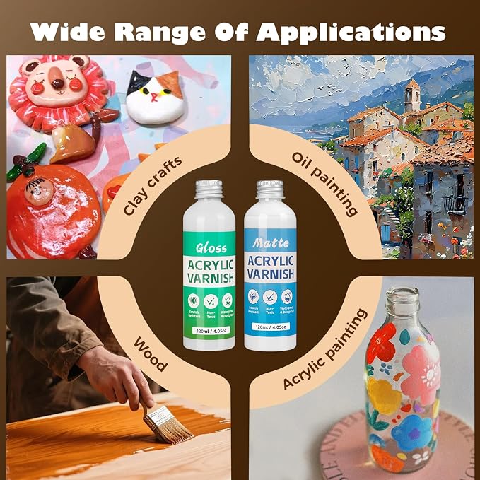 Sovol 480ml Air Dry Clay Glaze with 8 Brushes Silicone Tray, Gloss & Matte Clay Varnish to Avoid Clay Wear, Cracking, Scratches for Air Dry Clay, Polymer Clay, Resin Crete, Pottery, Acrylic Paint