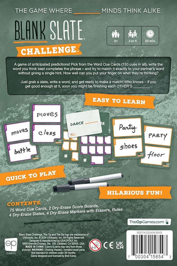 Blank Slate: Challenge, A Fresh Take on The Classic, Creative Word Matching Fun with 150 Word Prompts, Match Words to Score Points & Win, Great Travel Party Game Experience for 2 or 4 Players