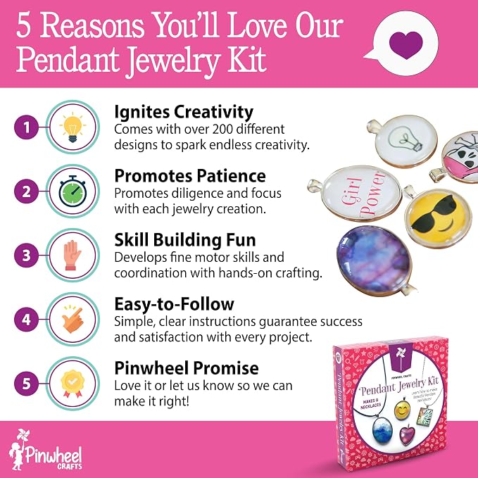 Pinwheel Crafts Pendant Jewelry Making Kit for Girls 8-12+ Years, Necklace and Bracelet Making Kit for Kids – Single Craft to Create Multiple Necklace & Bracelet for Teens with 200 Designs
