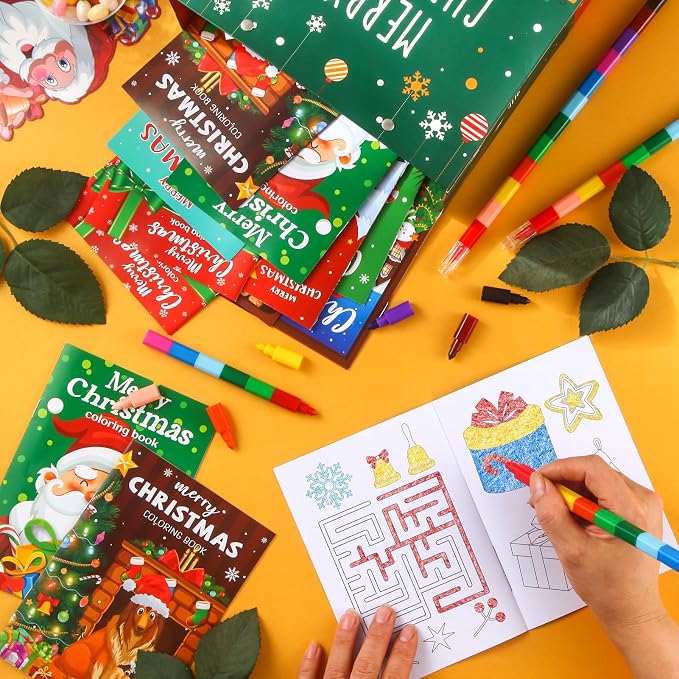 BenLouis 24 Pcs Christmas Mini Coloring Books Kids Xmas Party Favors Small Activity Books Bulk for Kids Holiday Stocking Goodie Bags Stuffers Return Gifts Classroom Travel