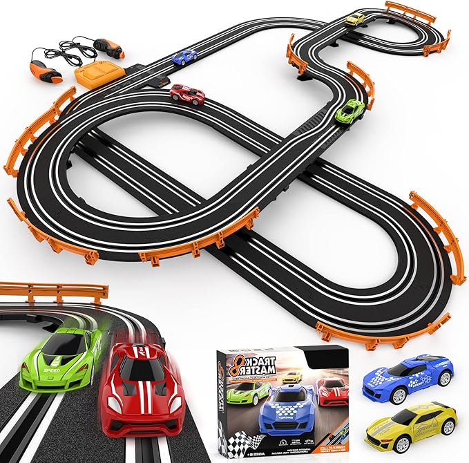 Slot Car Race Track Sets with 4 High-Speed Racing Car, Battery or Electric Race Car Track for Boys and Kids, Dual Racing Game Lap Counter Circular Overpass Track, Gifts Toys for Boys Kids Age 6 7 8-12