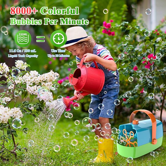 Wisdomlit Bubble Machine, 3-in-1 Bubble Maker, Bubble Blower with 3 Bubble Wheels, Make Small | Medium | Big Bubbles for Kids Toddlers, Bubble Toys for Indoor Outdoor Birthday Party (Multi-Color)