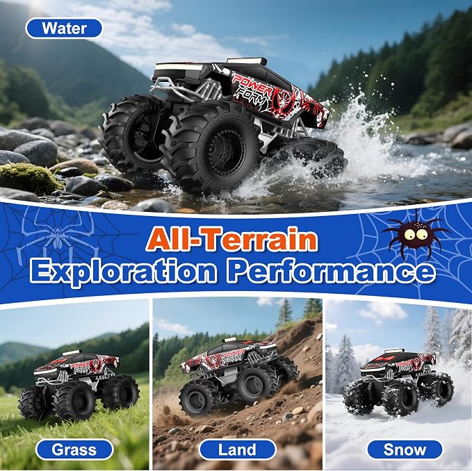 TOZDTO Remote Control Car, 1:18 Waterproof Monster Truck Toys RC Cars, 2.4GHz RC Trucks 4WD All Terrain Off-Road Pickup, Kids Christmas Birthday Presents for Boy Girl Toys Age 6 7 8 9 10 11 12