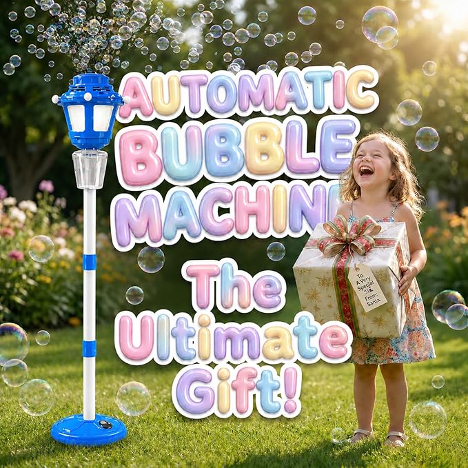 Bubble Machine with Light for Outdoor, Automatic Bubbles Blower Maker for Kids & Adults, Bubble Blower and Wand Toy, Battery Bubbles Blower Machine for Wedding Birthday Party