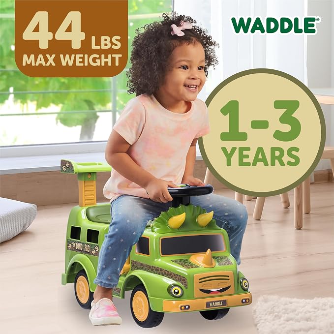 Waddle Dinosaur Toys for Kids - Ride On Cars for Toddlers 1-3, Dino Rig Transporter Includes 2 Monster Rigs, Lights, Sound, Interactive Kids Toy, Indoor, Outdoor Toddler Toys, Up to 44 lbs