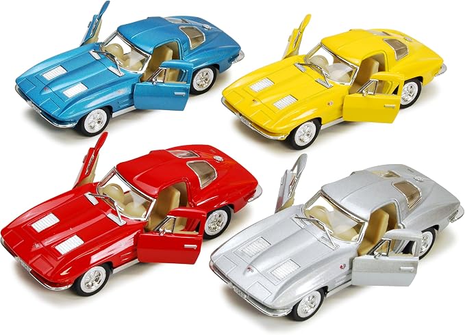 KiNSMART - 1963 Chevy Corvette Stingray 1:36 Scale 5" Die Cast Metal Model Toy Classic Toy Car (4 Set)