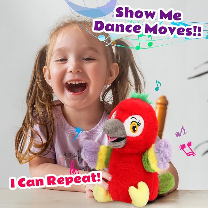 Talking Parrot Repeat What You Say Musical Stuffed Animal Shaking Singing Plush Toy Electric Interactive Animated Plushies for Kids Girls Boys Birthday