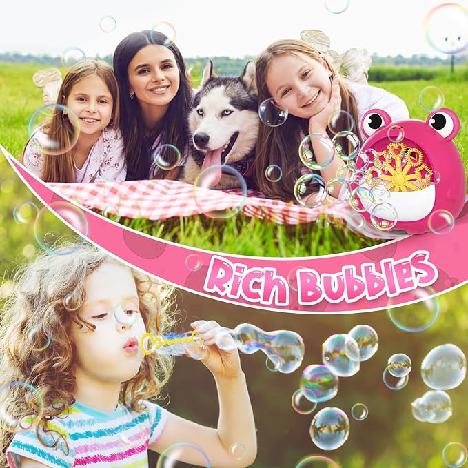Frog Bubble Machine Toys for Kids 3-8 Years Old: Bubble Blower Maker with 2 Solutions, Outdoor Party Toy, Birthday Gift for 3 4 5 6 7 8 Year Old Girls Boys, Red
