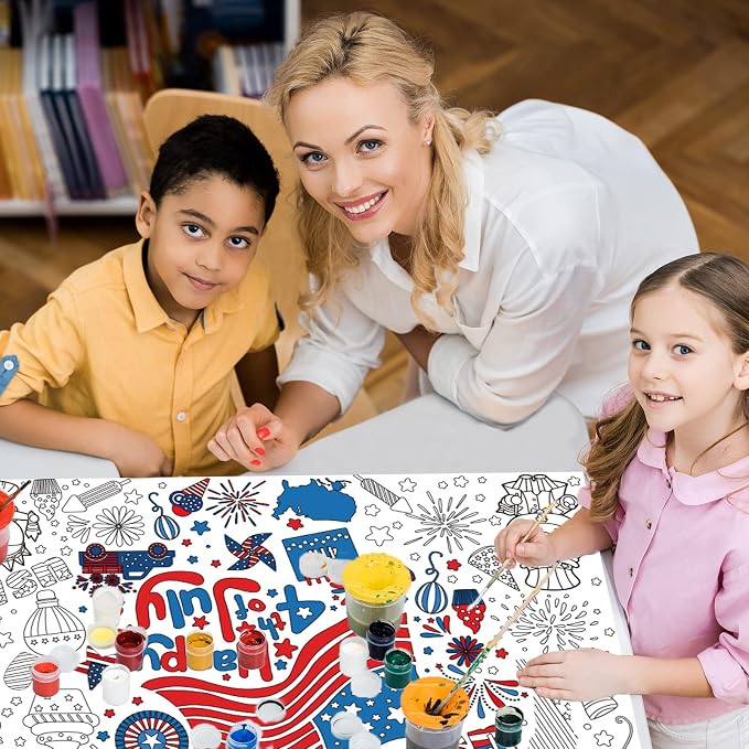 ZOIIWA 4th of July Coloring Poster Giant Coloring Poster Large American Independence Day Coloring Tablecloth Jumbo Coloring Books Classroom Home Birthday Party Supplies Favor 31.4 x 43.3 in