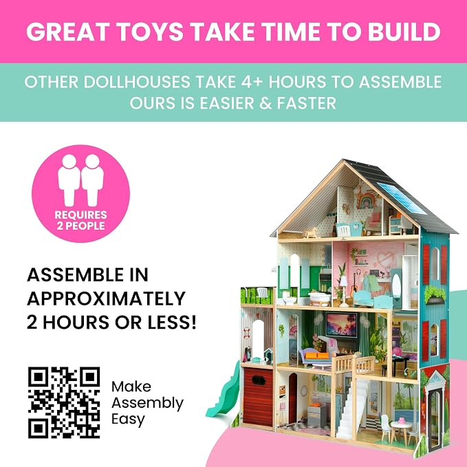 Delta Children Deluxe Maui Dollhouse - Large 4-Story Dollhouse with 12 Rooms Includes 50 Accessories - Working Elevator, Wave Slide, Lights/Sounds - Fits 12-inch Dolls - Pretend Play Gift for Ages 3+
