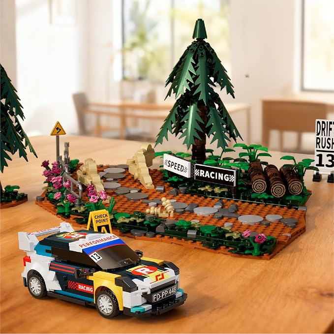 Car Building Set, Off-Road Racing Cars Buildings Blocks Sets for Adults Kids, Miniature Vehicle Model w/ Forest Scene Modular Car Building Kit Toys Gift for Birthday Holidays,Drift Rush 1049PCS