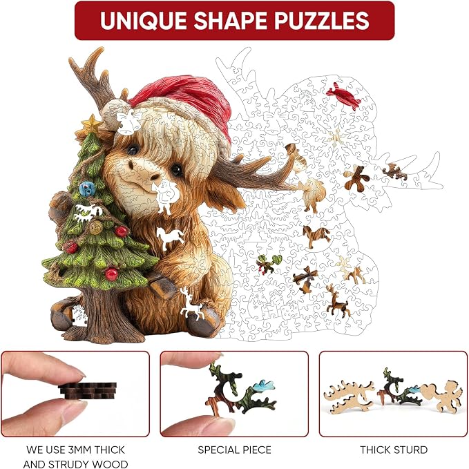 MEATRN Christmas Wooden Puzzles for Kids & Adults - Tree & Fawn Holiday Jigsaw Puzzle, 498 Pcs, 16.6"×19.2", Fun Family Game for Children’s Party, Winter Gathering, and Festive Entertainment