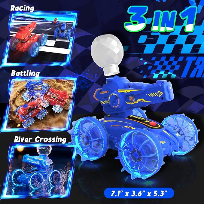 Amphibious Remote Control Car for Boys - 4WD Amphibious 2.4 GHz 360°Rotation RC Cars - Water and Land RC Stunt Car Toy for 5 6 7 8 9 10 Year Old Boys Girls Christmas Birthday Gifts