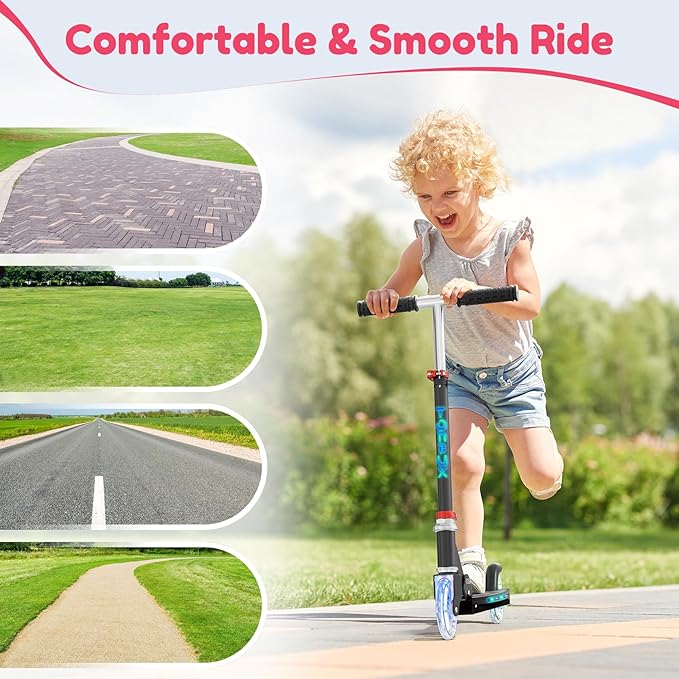 TONBUX Scooters for Kids 5-12, 2 Wheel Scooters with Cool Light Up Stem, Wheels, and Deck, 3 Level Adjustable Height Kick Scooter, Foldable and Lightweight Scooter for Kids 8-12