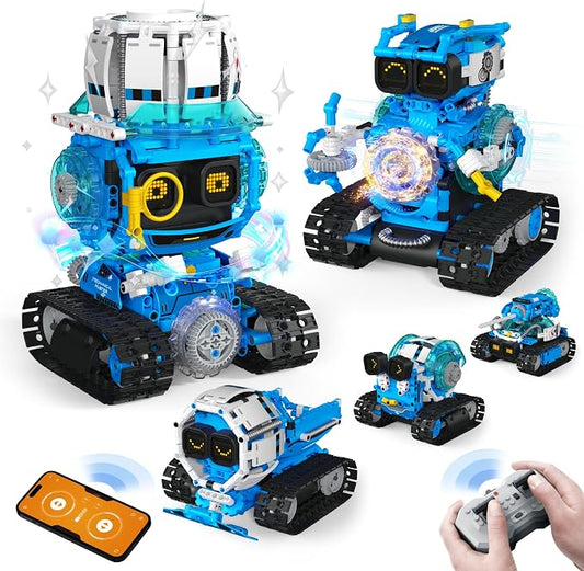 Opmind 5 in 1 STEM Robot Building Toys for Boys Age 8-13, 494PCS Remote & App-Controlled Set Educational Coding Toy, Kids DIY Sound & Light Interactive Science Sets, Gift for Boys Girls 10-12