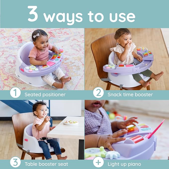 Infantino Music & Lights 3-in-1 Discovery Seat & Booster, Interactive Toddler Seat for Dining Table or Kitchen Chair, Baby Activity Center & Snack Tray, 20 Sounds & Songs, Lightweight Baby Essentials