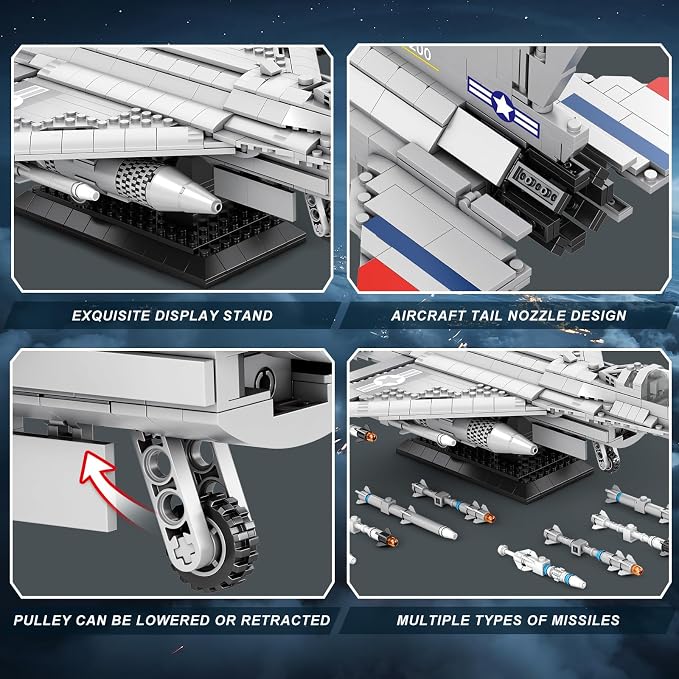 Reobrix F-16 Fighter Jet Building Set 33027, 1377 PCS Military Airplane Model Kit with Display Stand, Retractable Landing Gear, STEM Collectible Gift for Adults & Teens 14+