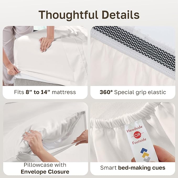 California Design Den Twin Bed Sheets Set - Soft 100% Organic Sheets with Deep Pockets, Crisp Cotton Percale, Breathable and Durable Bedding Set - True Ivory