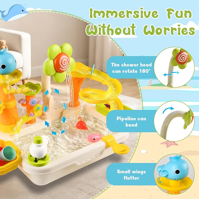 2026 Upgraded Water Table for Toddlers 3+, Water Table for Kids Ages 4-8 with Pump, Play Sink with Running Water, Kitchen Sink for Toddlers, Fishing Game and Outside Sensory Toy (RED) 1