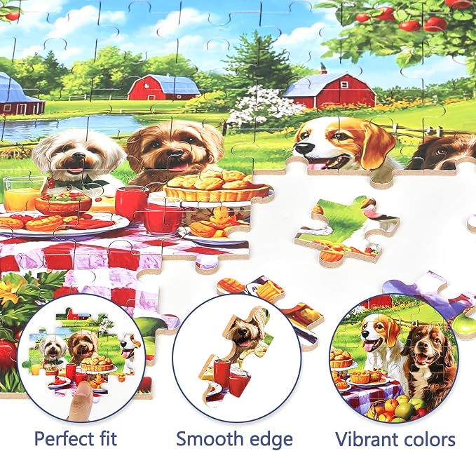 MZZOTOY Puppy Dogs Animal Picnic Puzzles for Kids Ages 4-8, 100 Pieces Jigsaw Puzzles for Kids Ages 3-5 Puzzle for Girls and Boys Learning Educational Puzzles Toys in a Metal Box