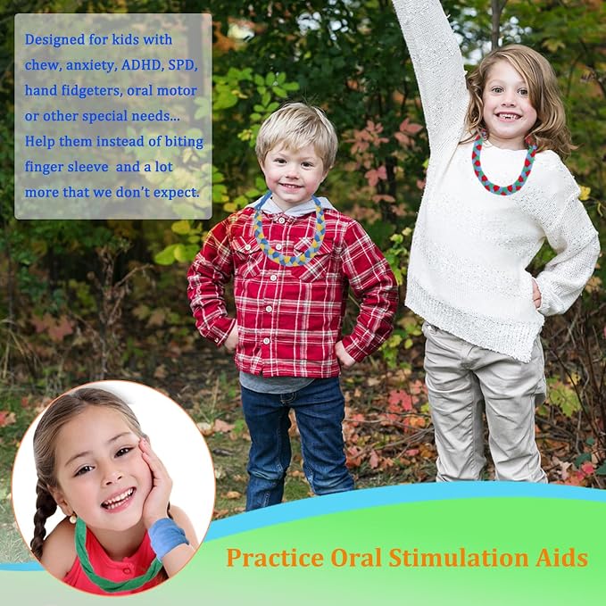 Chewy Necklaces for Sensory Kids, Terry Cloth Chew Necklaces for Sensory Boys and Girls with Chewing, Teething, Biting, Fabric Absorbent Autism Sensory Products with ADHD,SPD, Fidgeting, Anxiety