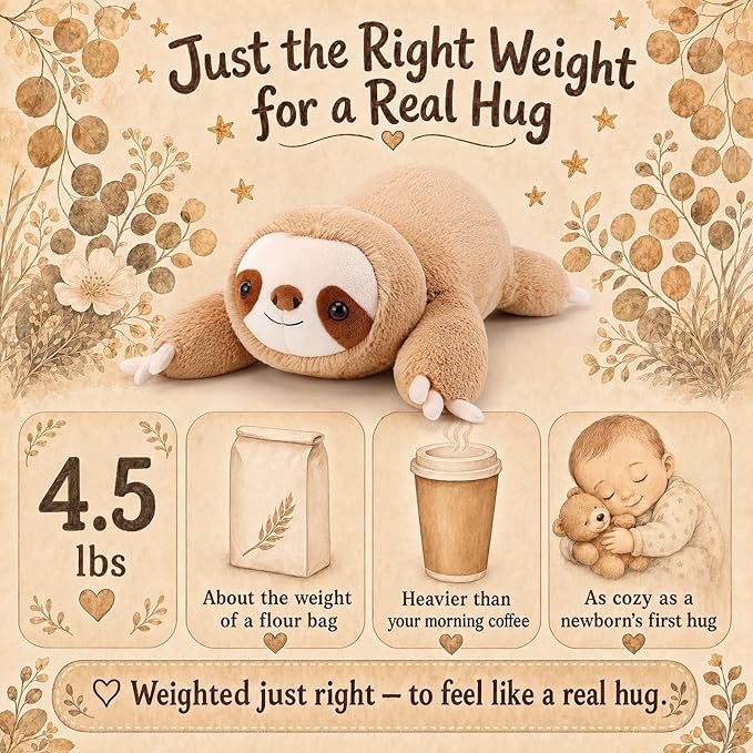 gnomantic Sloth Weighted Stuffed Animals - 22 Inch 4.5 Pounds Weighted Plushies Sloth Stuffed Animals - Big Plush Pillow - Cute Plush Toys Gifts for Kids & Adults (22" 4.5 lbs)