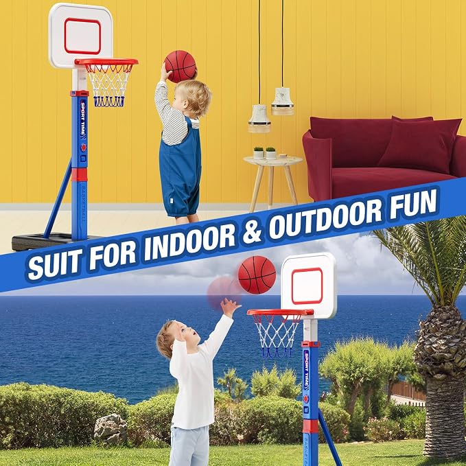 HYES Toddler Basketball Hoop, 55" Height Adjustable Basketball Hoop for Kids 3-5, Kids Basketball Goal, Indoor Outdoor Sport Toys Christmas Birthday Gifts for Baby Boys Girls
