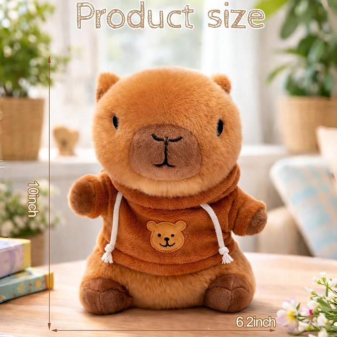 10.2" Brown Capybara Plush Toy with 9 Clothes and Accessories Super Soft Capybara Stuffed Animal for Kids Girls Boys (Brown Capybara)