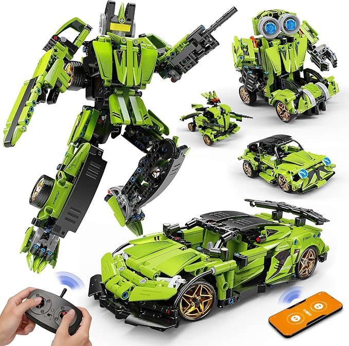 LECPOP STEM Building Blocks Kit, 5 in 1 Remote Control Sports Car and Transform Robot Toy Building Sets, Technic Coding Robotic Toys for Kids Age 8-12, Gifts for 6 7 8-13 Year Old Boys, 591 Pieces