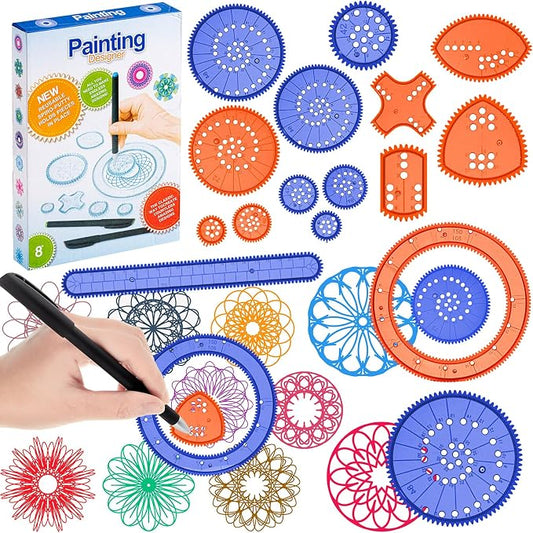 Chivao Spiral Art Kit Circle Stencils Drawing Tool Gear Geometric Ruler Circle Template Drawing Kit Plastic Spiral Curve Stencils with Pens Paper for Back to School Gifts DIY Crafts Sketch(Elegant)