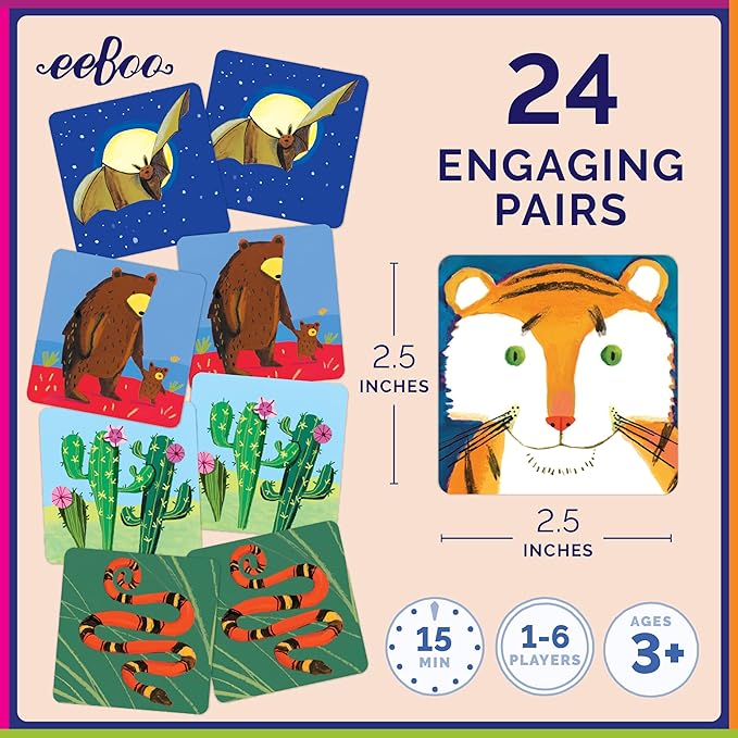 eeBoo: Memory and Matching Game - Life on Earth- 24 Pairs, Develops Recognition, Concentration, Memory & Vocabulary Skills, Age 3+